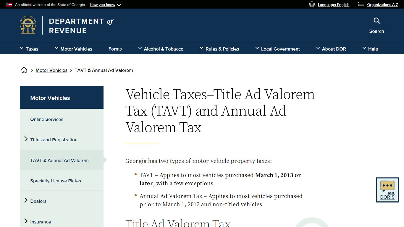 Vehicle Taxes–Title Ad Valorem Tax (TAVT) and Annual Ad Valorem Tax ...