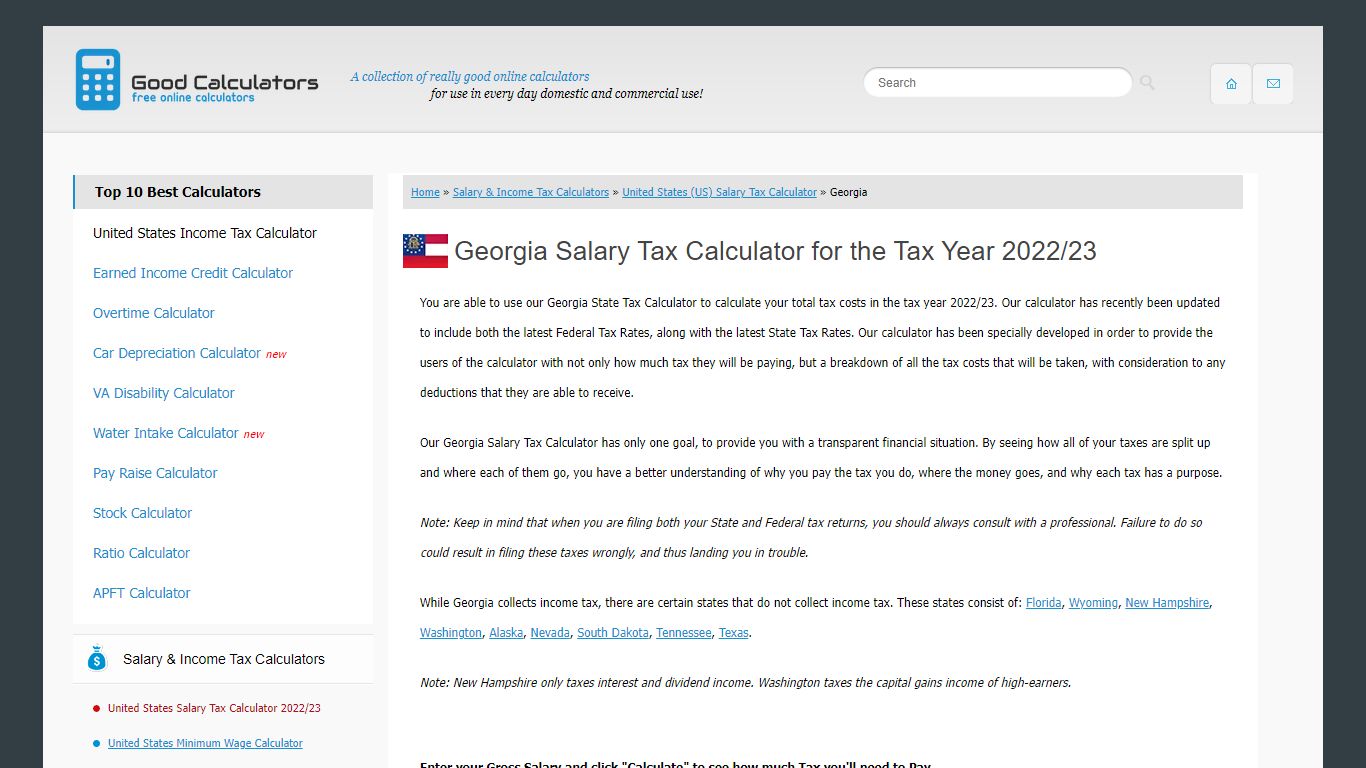 Georgia State Tax Calculator - Good Calculators