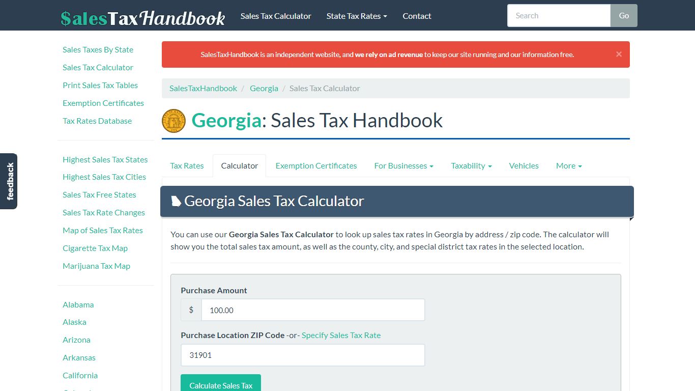 Georgia Sales Tax Calculator - SalesTaxHandbook