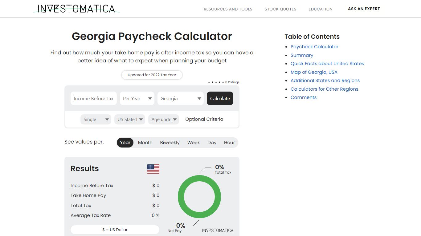 Georgia Paycheck Calculator 2022 with Income Tax Brackets